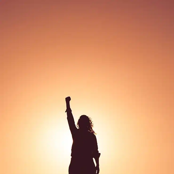 silhouette of woman with fist in air