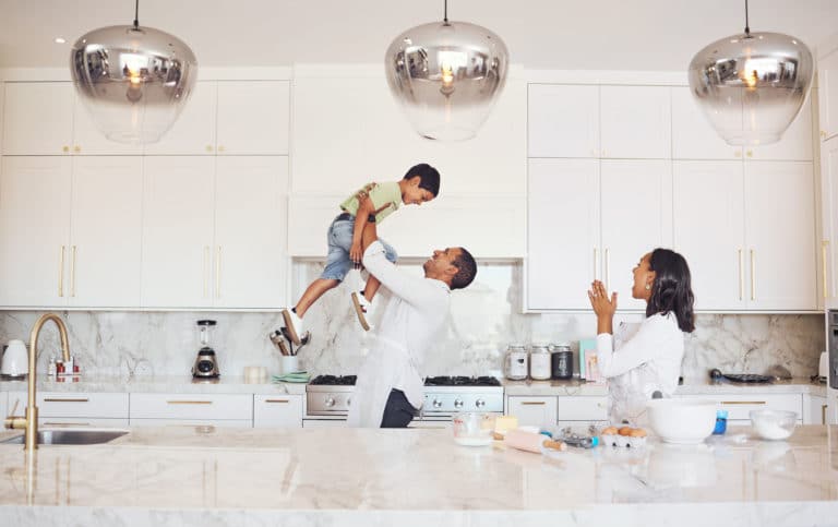 family enjoying newly designed kitche